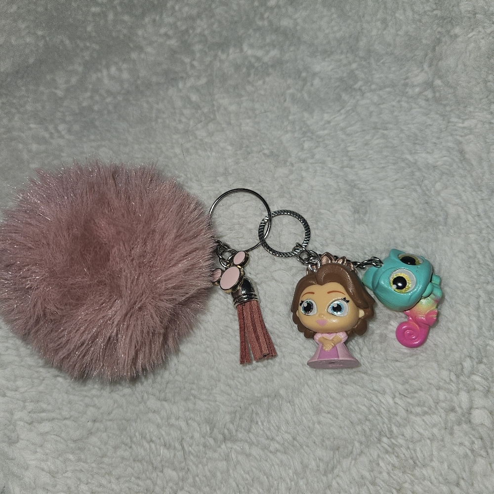 Disney Doorable tangled Rapunzel and Pascal Handmade‎ Bag Purse Charm Keychain